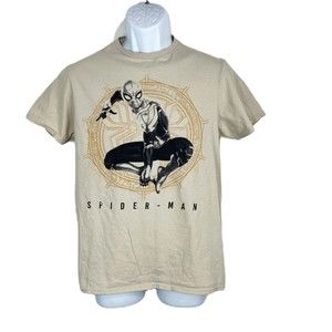 Spiderman Shirt Men Medium No Way Home Tan Short Sleeve Graphic Tee Marvel
